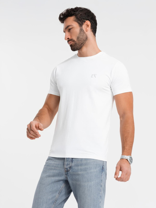 Ombre Clothing Tricou SLIM FIT pentru bărbați cu elastan și imprimeu alb Ombre Clothing