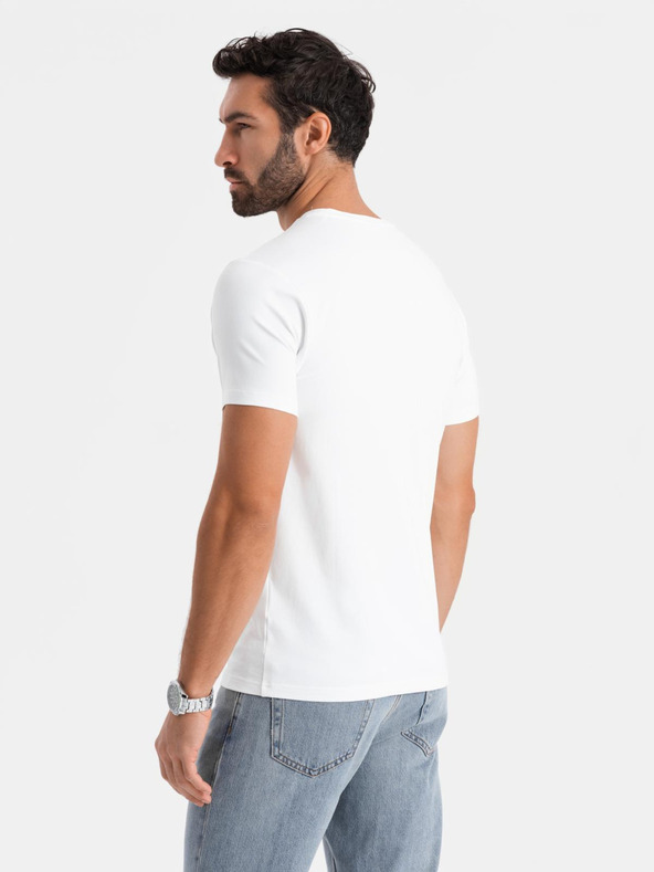 Ombre Clothing Tricou SLIM FIT pentru bărbați cu elastan și imprimeu alb Ombre Clothing