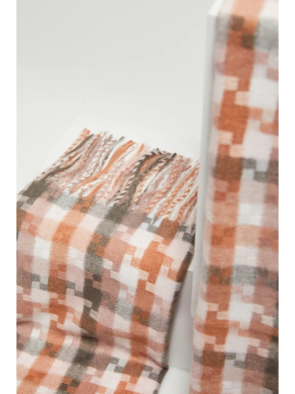 Moodo Eșarfă în carouri albă și maro pentru femei Moodo