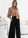 numoco Pantaloni eleganți negri pentru femei cu talie înaltă și picior lat, cu nasturi aurii Numoco