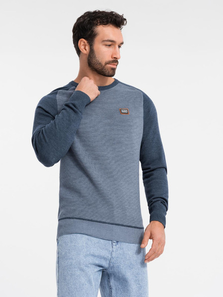 Ombre Clothing Pulover bărbătesc tricotat RELAXED FIT cu model albastru Ombre Clothing