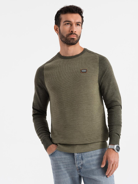 Ombre Clothing Pulover bărbătesc tricotat RELAXED FIT cu model verde Ombre Clothing