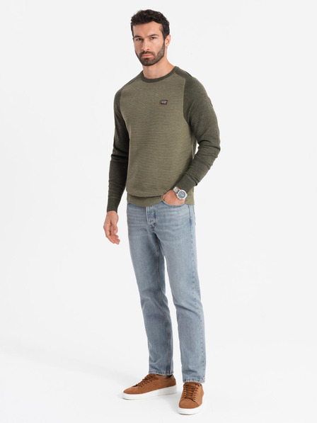 Ombre Clothing Pulover bărbătesc tricotat RELAXED FIT cu model verde Ombre Clothing
