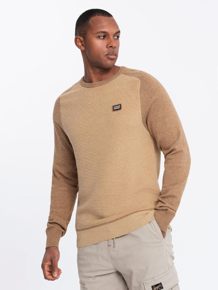 Ombre Clothing Pulover bărbătesc tricotat RELAXED FIT cu model bej Îmbrăcăminte Ombre
