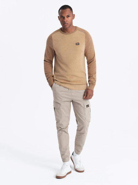 Ombre Clothing Pulover bărbătesc tricotat RELAXED FIT cu model bej Îmbrăcăminte Ombre