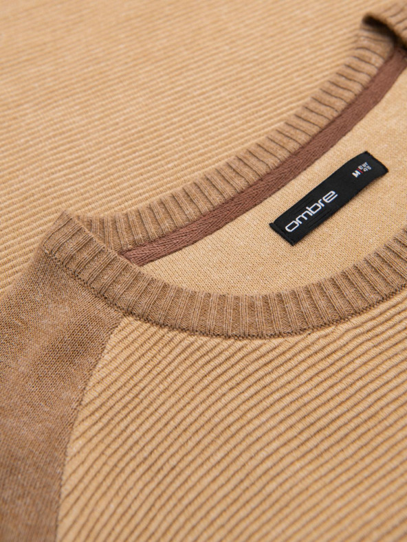 Ombre Clothing Pulover bărbătesc tricotat RELAXED FIT cu model bej Îmbrăcăminte Ombre