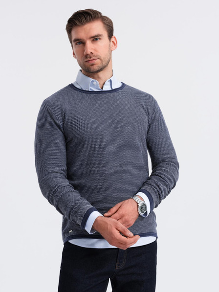 Ombre Clothing Pulover bărbătesc tricotat RELAXED FIT cu model albastru Ombre Clothing