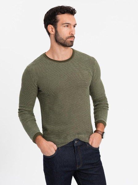 Ombre Clothing Pulover bărbătesc tricotat RELAXED FIT cu model verde Ombre Clothing