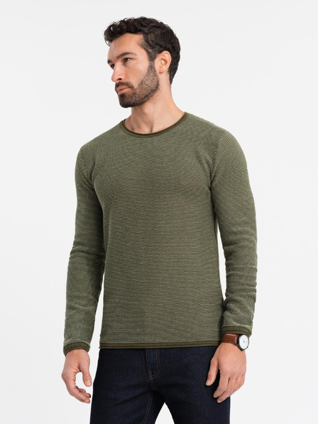 Ombre Clothing Pulover bărbătesc tricotat RELAXED FIT cu model verde Ombre Clothing