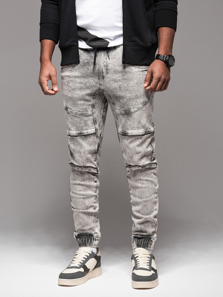 Ombre Clothing Pantaloni JOGGERY pentru bărbați cu buzunare cargo cu fermoar gri Îmbrăcăminte Ombre