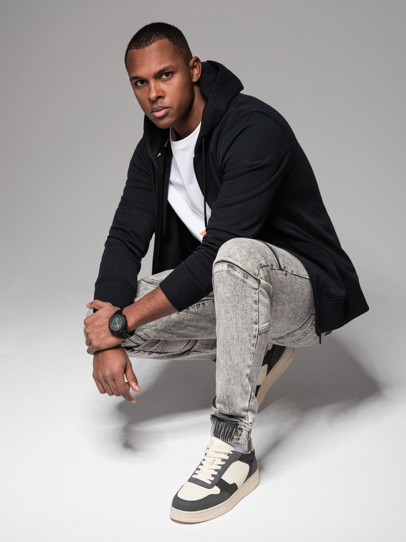 Ombre Clothing Pantaloni JOGGERY pentru bărbați cu buzunare cargo cu fermoar gri Îmbrăcăminte Ombre