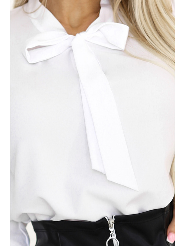 numoco Bluză albă de damă cu mâneci lungi și cravată în față Numoco