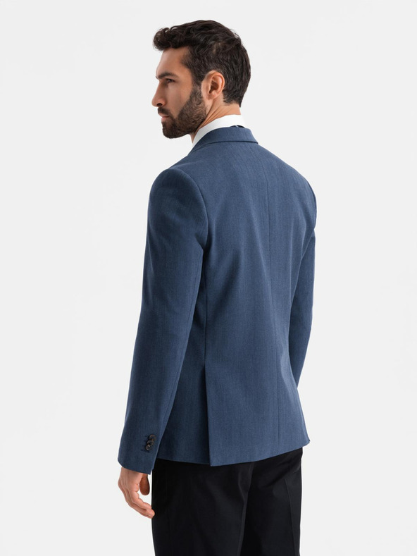 Ombre Clothing Blazer elegant pentru bărbați din amestec de lână Navy Blue Ombre Clothing