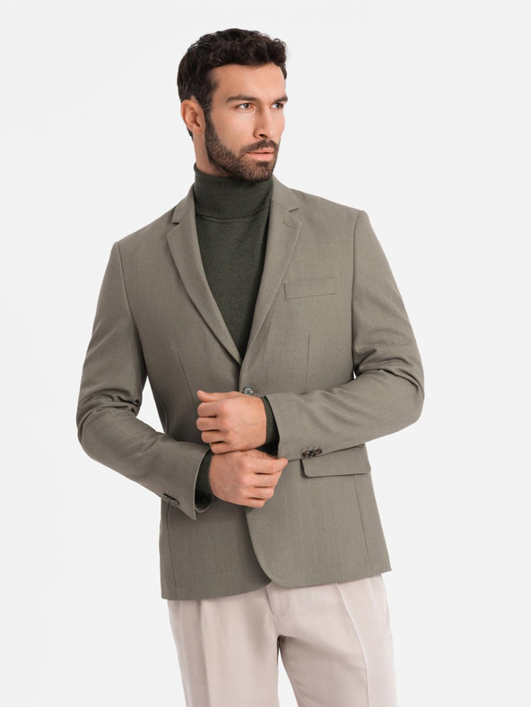 Ombre Clothing Blazer elegant pentru bărbați din amestec de lână Khaki Ombre Clothing