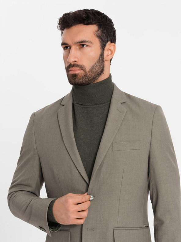 Ombre Clothing Blazer elegant pentru bărbați din amestec de lână Khaki Ombre Clothing