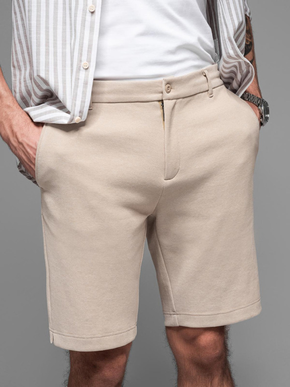 Ombre Clothing Pantaloni scurți de trening din bumbac pentru bărbați BASIC bej Ombre Clothing