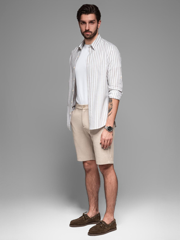 Ombre Clothing Pantaloni scurți de trening din bumbac pentru bărbați BASIC bej Ombre Clothing