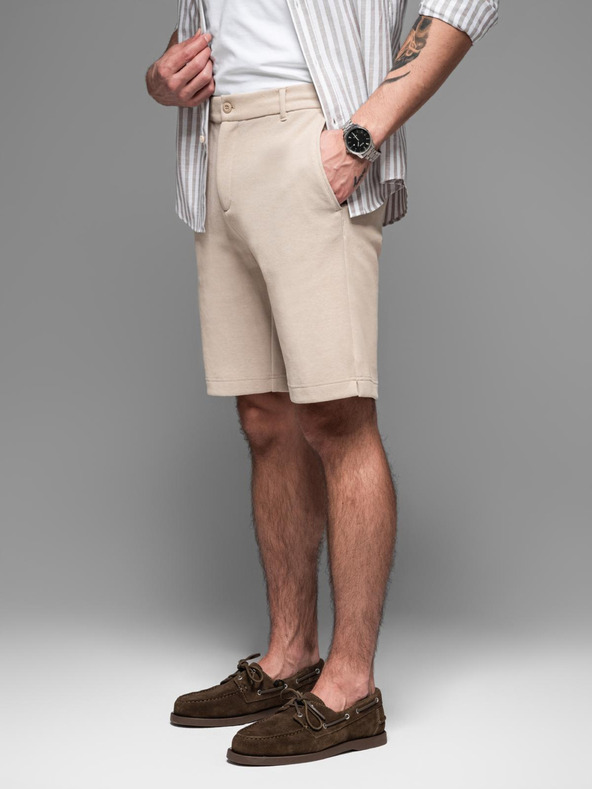 Ombre Clothing Pantaloni scurți de trening din bumbac pentru bărbați BASIC bej Ombre Clothing