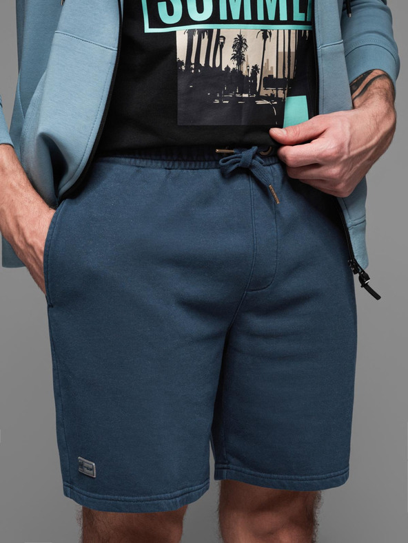 Ombre Clothing Pantaloni scurți de trening din bumbac pentru bărbați BASIC albastru Ombre Clothing