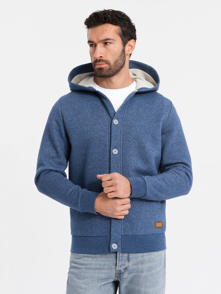 Ombre Clothing Hanorac pentru bărbați cu nasturi albastru Ombre Clothing