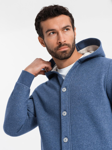Ombre Clothing Hanorac pentru bărbați cu nasturi albastru Ombre Clothing