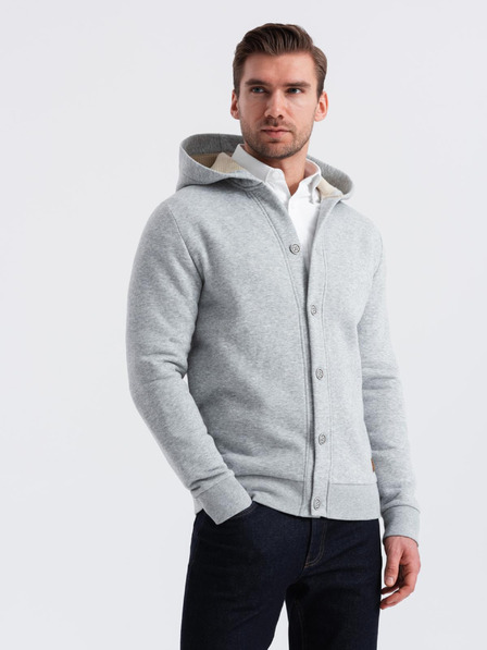 Ombre Clothing Hanorac cu glugă cu nasturi pentru bărbați - gri melange V2 OM-SSZP-0186 Ombre Clothing