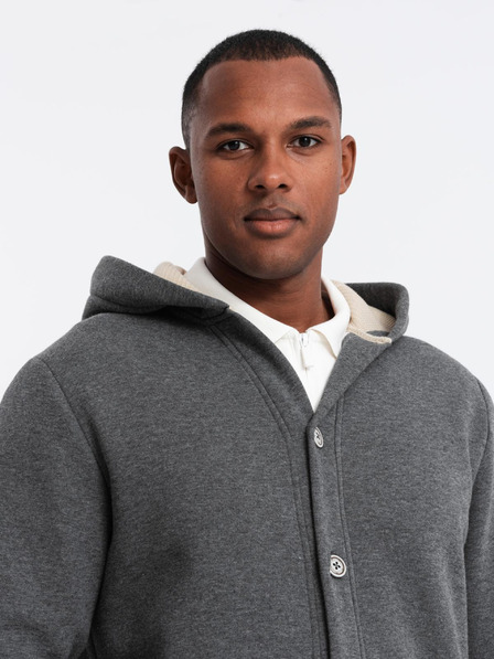 Ombre Clothing Hanorac cu glugă cu nasturi pentru bărbați - melange grafit V4 OM-SSZP-0186 Îmbrăcăminte Ombre