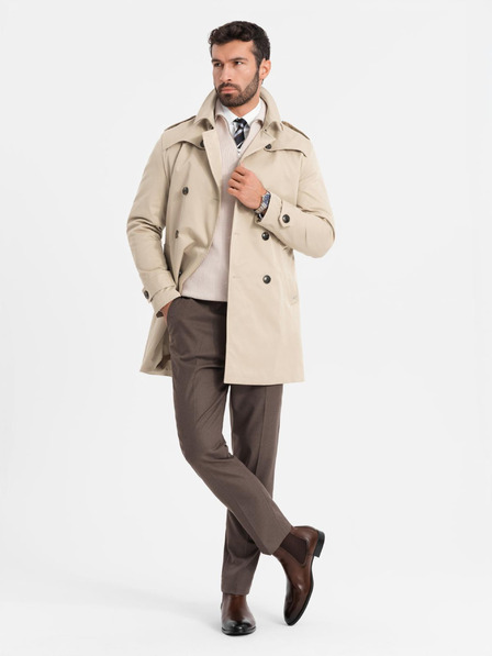 Ombre Clothing Palton elegant SLIM FIT pentru bărbați cu curea bej Îmbrăcăminte Ombre