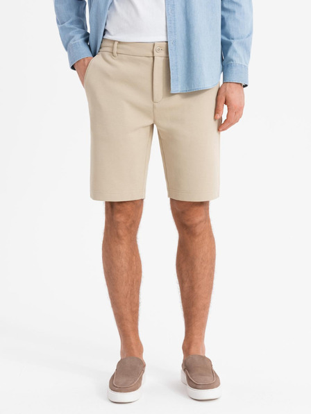 Ombre Clothing Pantaloni scurți SLIM FIT pentru bărbați din tricot melange structurat bej Îmbrăcăminte Ombre