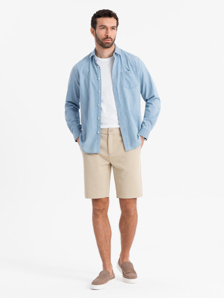 Ombre Clothing Pantaloni scurți SLIM FIT pentru bărbați din tricot melange structurat bej Îmbrăcăminte Ombre