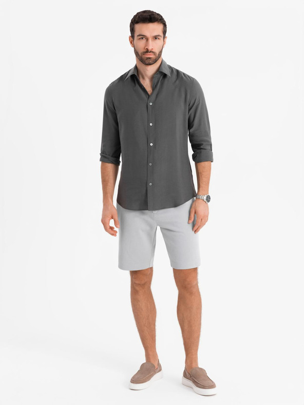 Ombre Clothing Pantaloni scurți SLIM FIT pentru bărbați în tricot melange structurat gri deschis Îmbrăcăminte Ombre