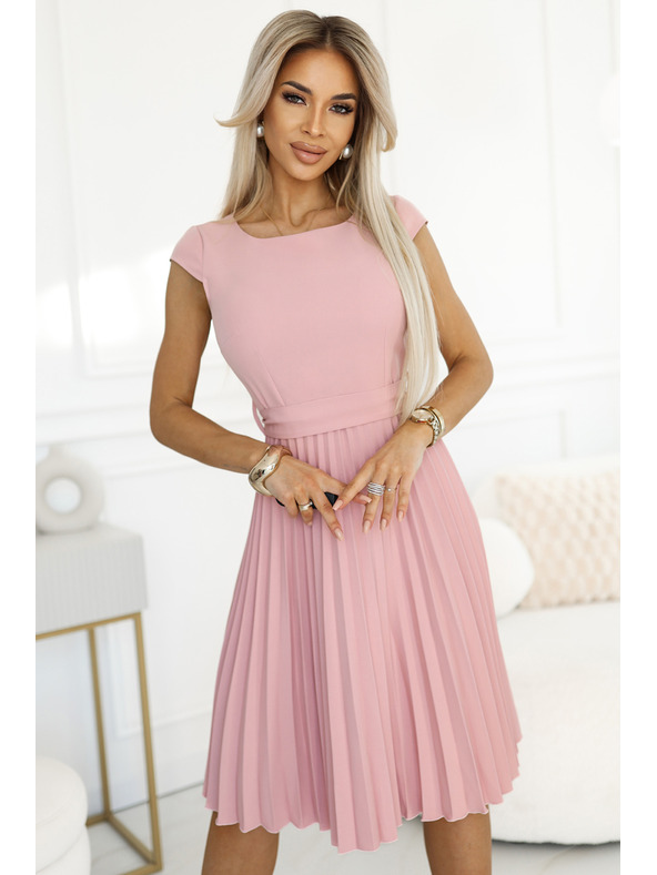 numoco Rochie clasică cu mânecă scurtă și curea - roz pudră