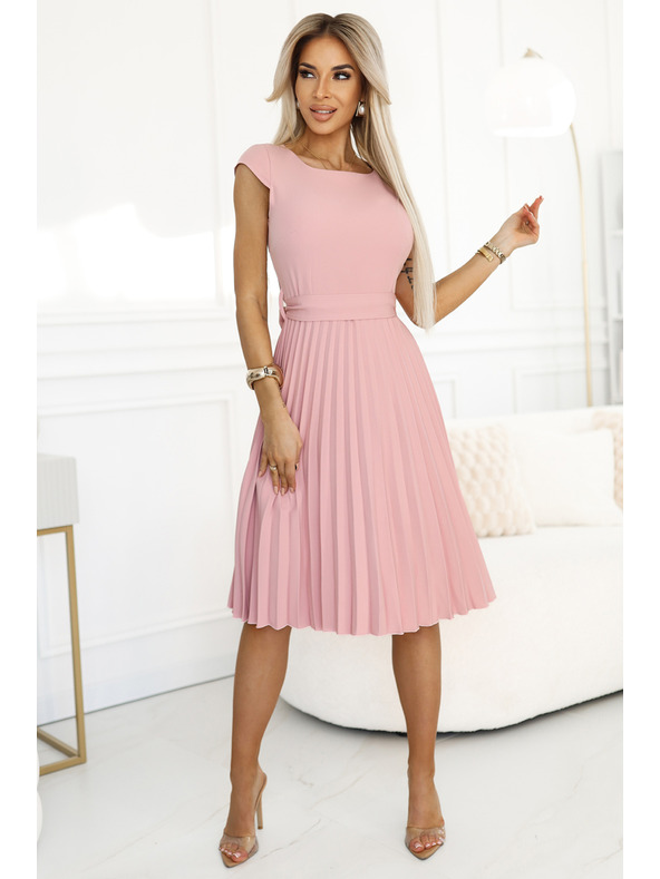 numoco Rochie clasică cu mânecă scurtă și curea - roz pudră