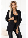 numoco Jachetă clasică pentru femei cu mâneci cu volane - negru