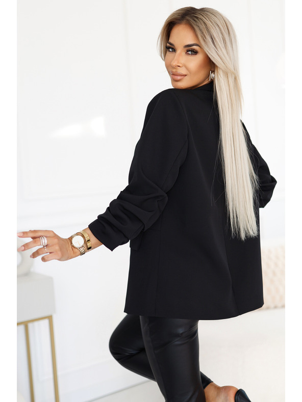 numoco Jachetă clasică pentru femei cu mâneci cu volane - negru