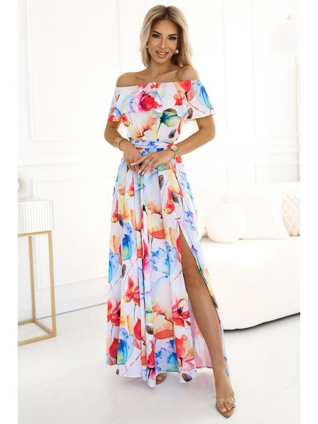 numoco Rochie de vară lungă cu curea - model floral colorat Numoco