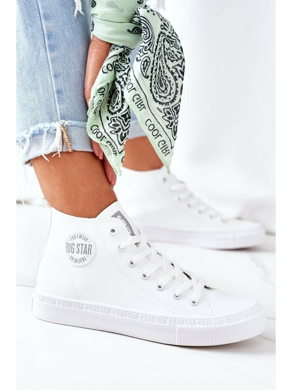 BIG STAR SHOES Adidași înalți din piele pentru femei Big Star - alb