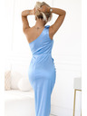 numoco 580-4 AURORA Rochie lungă din satin cu un umăr, cu trandafiri - albastru deschis