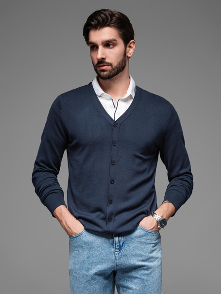 Ombre Clothing Pulover tricotat pentru bărbați cu buline structurate - albastru închis Ombre Clothing