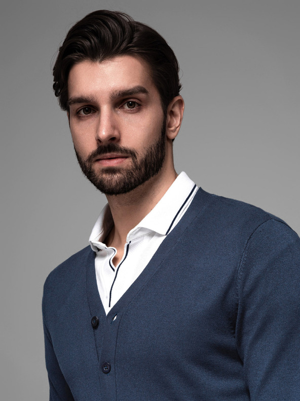 Ombre Clothing Pulover tricotat pentru bărbați cu buline structurate - albastru închis Ombre Clothing