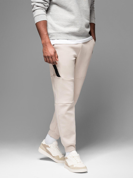 Ombre Clothing Pantaloni de trening pentru bărbați cu manșete cu nervuri și fermoar decorativ - Sand Ombre Clothing