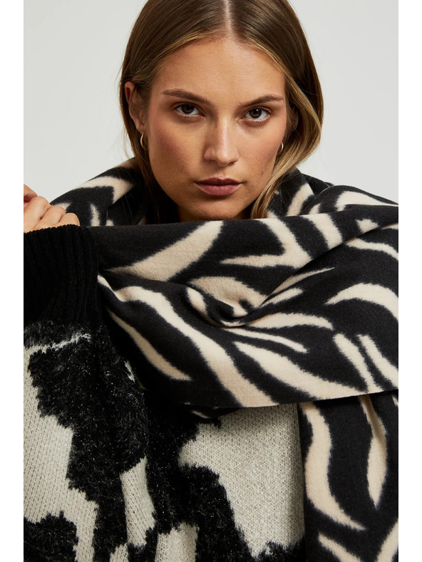 Moodo Șal crem-negru cu model pentru femei Moodo