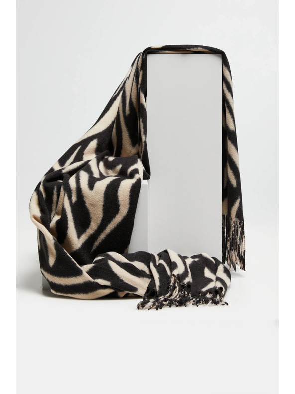 Moodo Șal crem-negru cu model pentru femei Moodo