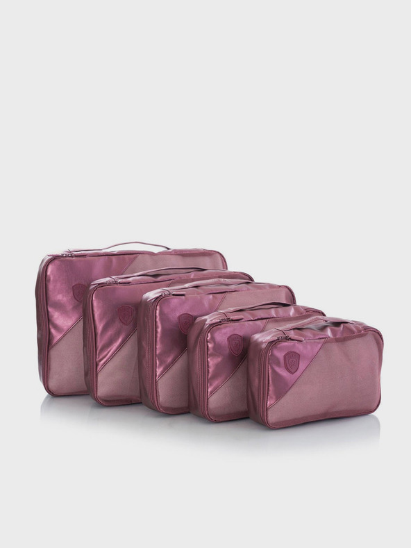 Heys Set of five travel pouches in dark pink Heys Metallic Packing Cube 5pc