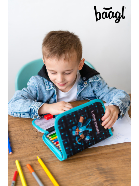 BAAGL  Penar școlar cu un singur nivel Minecraft Blue Axe Baagl