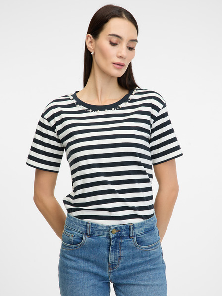 Orsay Tricou cu mânecă scurtă pentru femei, albastru închis, cu dungi ORS