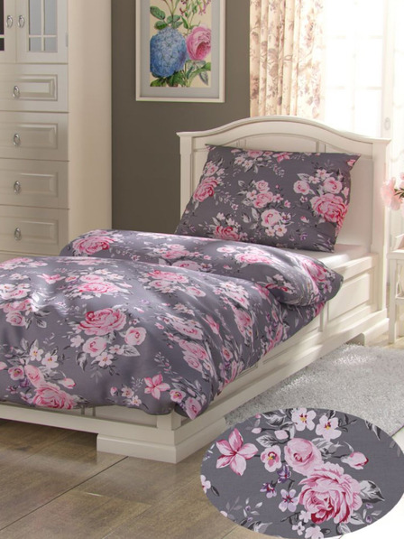 Kvalitex Lenjerie de pat din bumbac prelungită Provence Collection 140x220, 70x90cm Beatrice gri Kvalitex