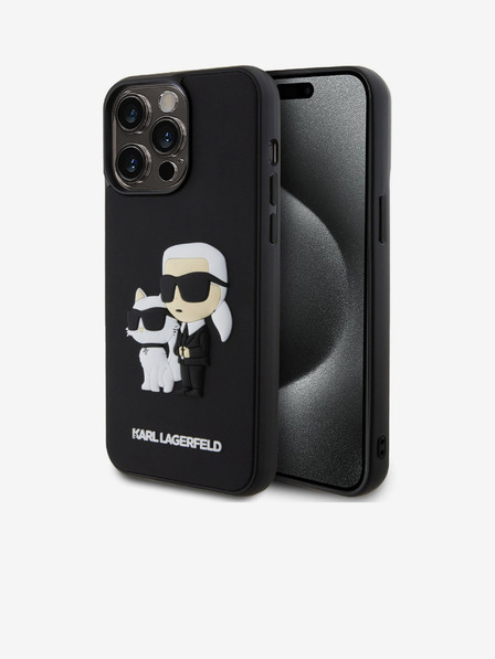 Karl Lagerfeld 3D Rubber Karl și Choupette Carcasă Spate pentru iPhone 15 Pro Max Negru Karl Lagerfeld