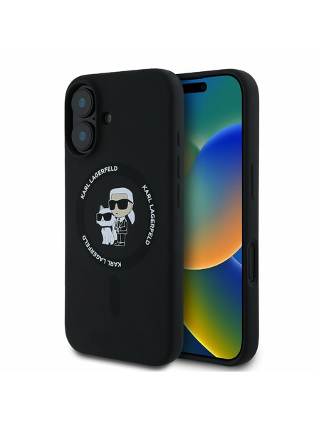 Karl Lagerfeld Karl Lagerfeld Silicon Lichid Karl și Choupette MagSafe Carcasă Spate pentru iPhone 16 Negru
