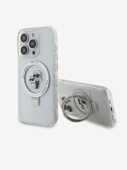 Karl Lagerfeld Karl Lagerfeld Ringstand Karl și Choupette MagSafe Husă Spate pentru iPhone 15 Pro White